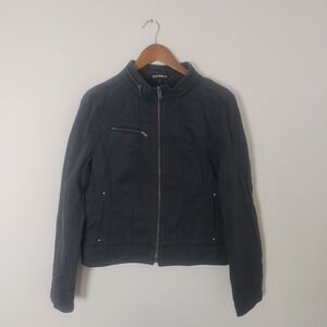 Express Moto Jacket Womens 12Gray Full Zip Cotton Blend Biker Utility Edgy